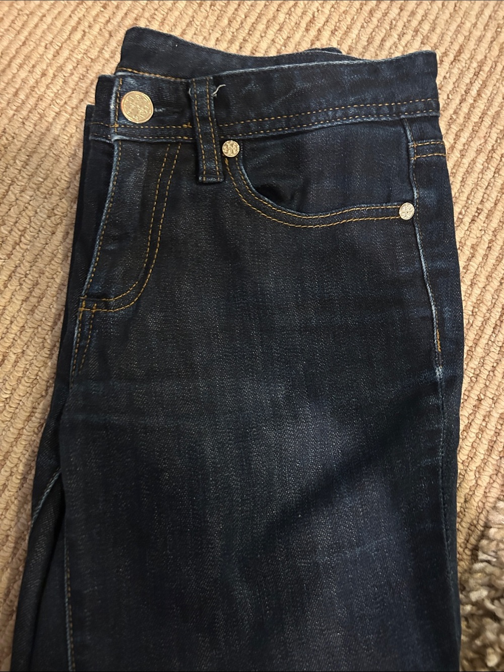 Tory Burch Dark Indigo Cropped Slim Jeans